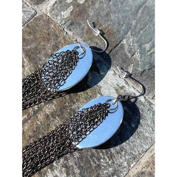 Vtg Sterling Silver Jewelry Pierced Dangle Oval Faceted Earrings MADISON STUDIO - Picture 4 of 4